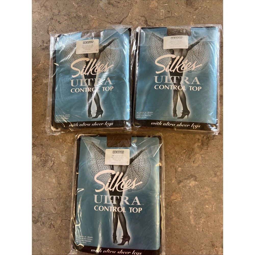 3 Silkies Packs (2 Pairs Each)  Ultra Control Top Pantyhose Medium Beige/honey